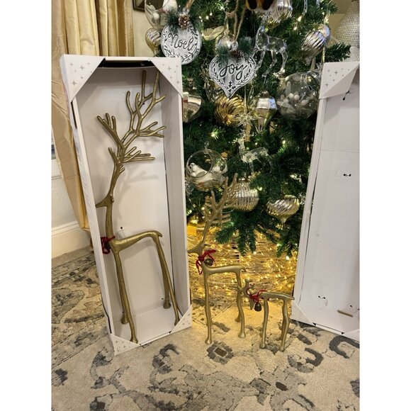 3 New Merry Moments Sculpted Gold Reindeer Classic Farmhouse Holiday Home Decor - Picture 1 of 13